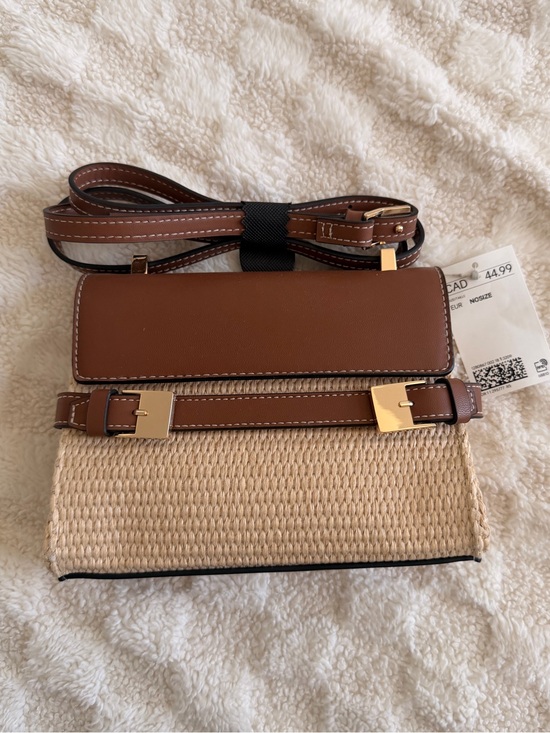 H&M Handbags - H&M Brown and Natural Straw Crossbody Bag with Gold Accents